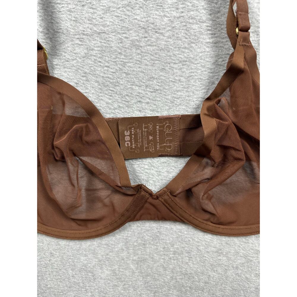CUUP The Plunge Mesh Bra Women's Size 36C Brown Underwire Sheer Adjustable Strap - Picture 5 of 7